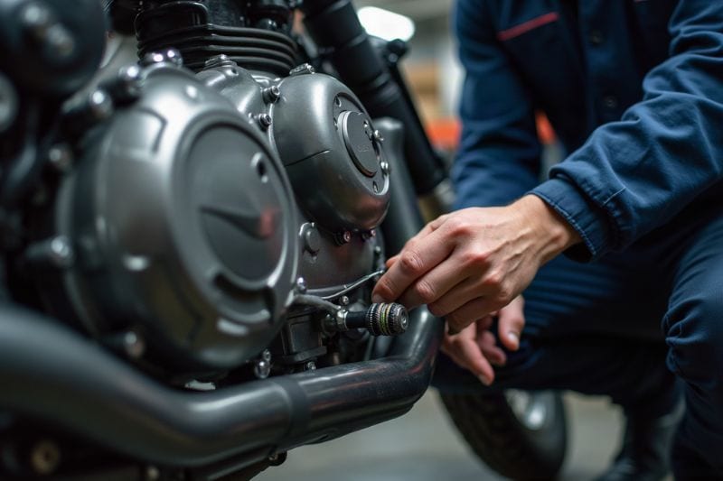 Mantenimiento de moto en taller especializado.